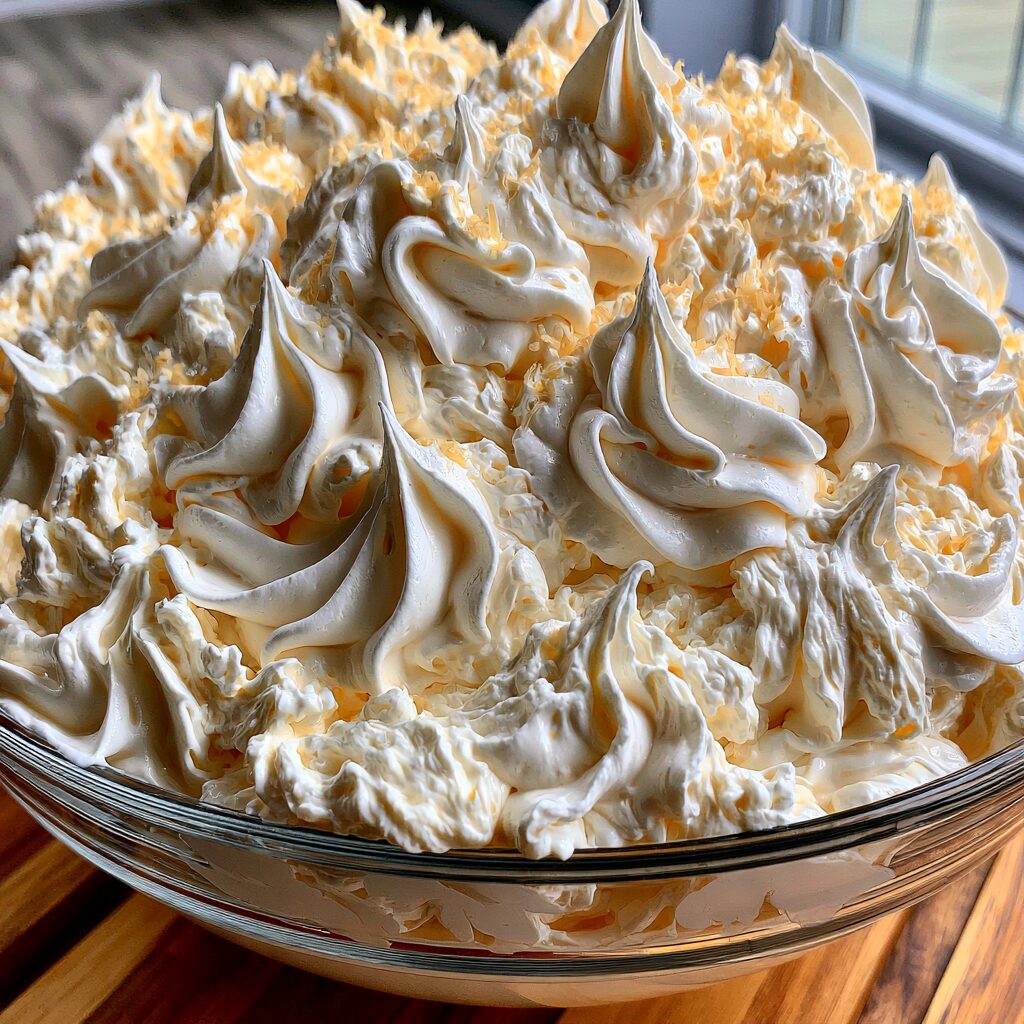 A dollop of fluffy, homemade whipped cream, glistening and inviting.