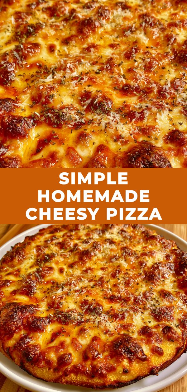 A rustic, golden-crusted pizza topped with melted mozzarella and a vibrant tomato sauce, presented on a wooden board.