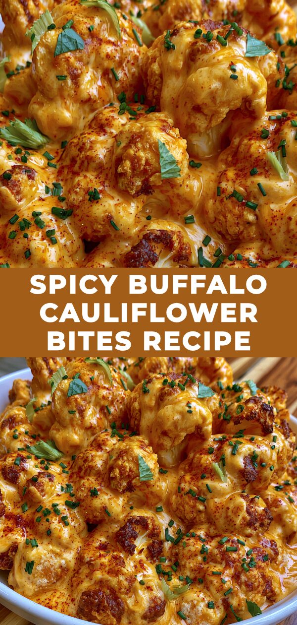 Crispy buffalo cauliflower florets coated in a fiery sauce, ready to be devoured as a spicy appetizer.