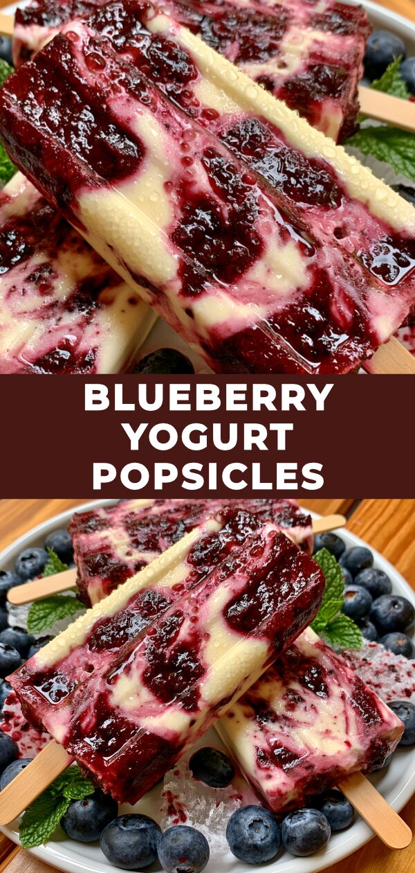 Frozen blueberry yogurt swirls on a stick, perfect for a cool treat.
