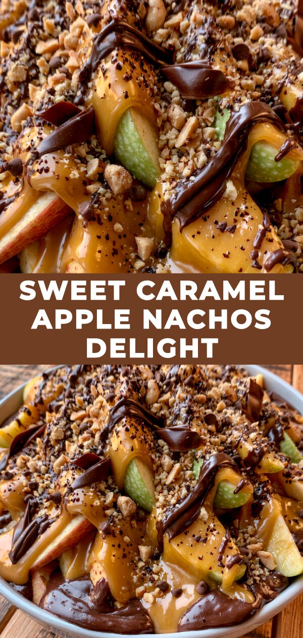 Deconstructed caramel apple slices layered with toppings for a festive dessert.