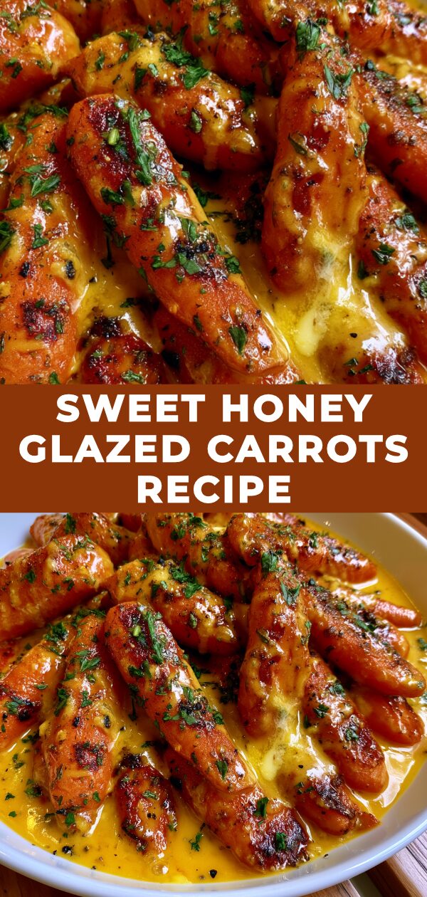 Golden brown carrots glistening with a sweet, sticky honey glaze.