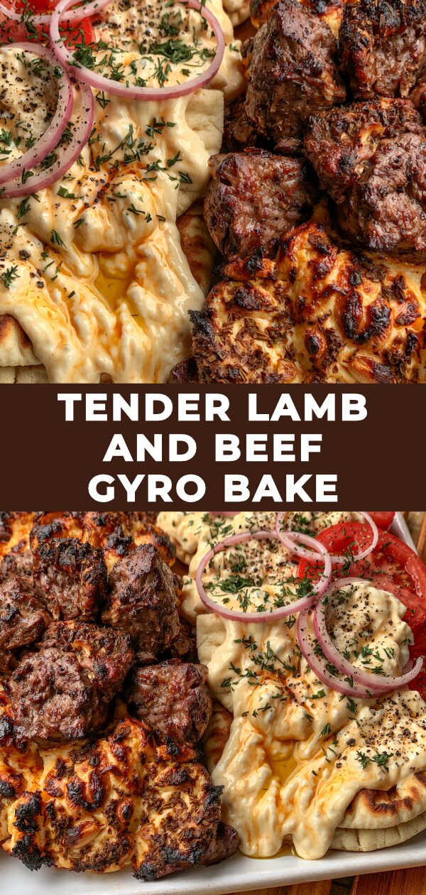 Fluffy rice and seasoned lamb and beef meatballs topped with melted cheese in a comforting baked dish.