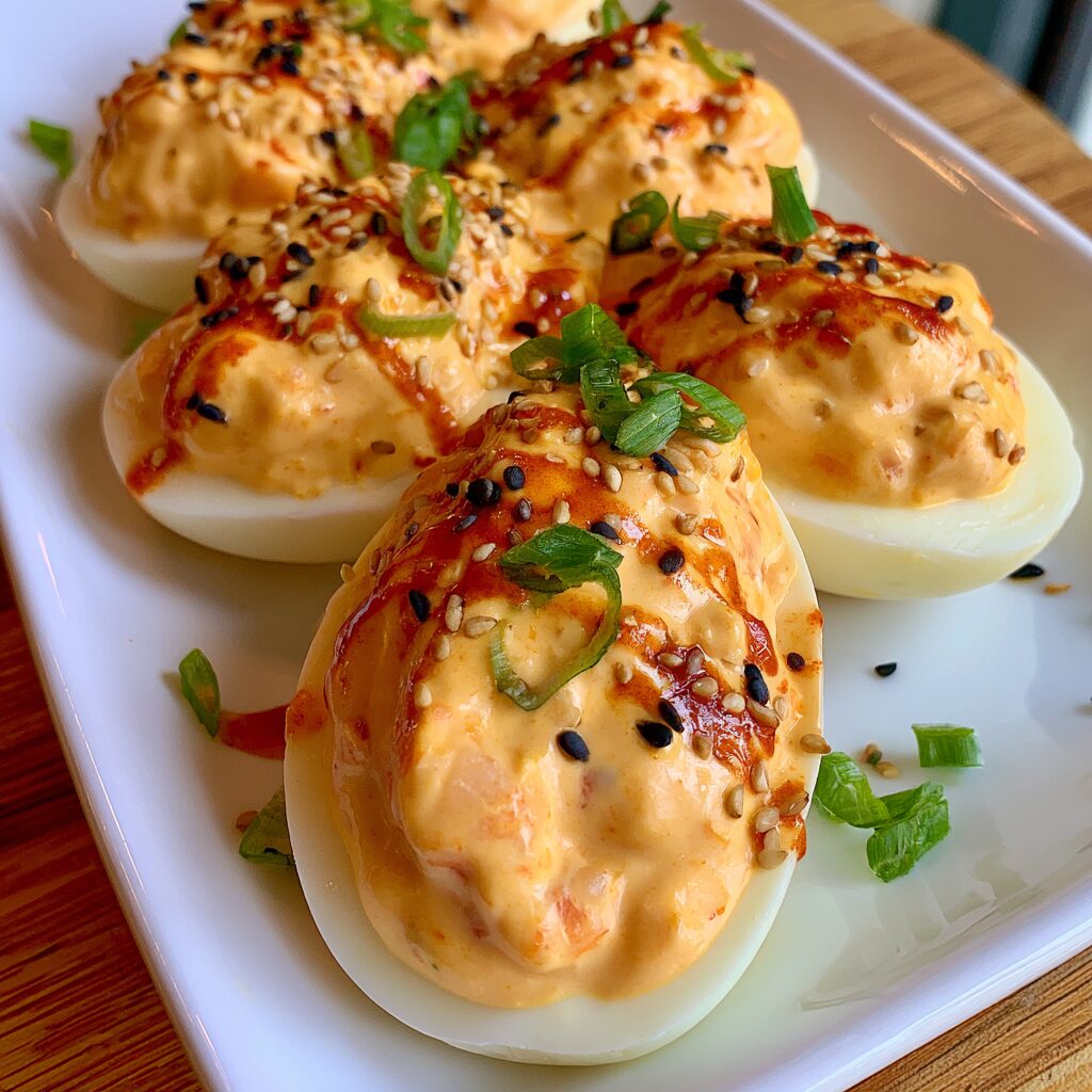 Kimchi Deviled Eggs with a Zesty Kick
